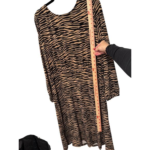 Ann Taylor Loft 14 Animal Print Long Sleeve Midi Dress Tiger Stripes Brown Black - Picture 9 of 10